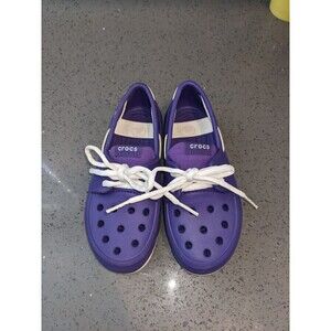 Crocs Beach Line Boat Shoes Loafers Kids Girls C 12 Purple White Laces